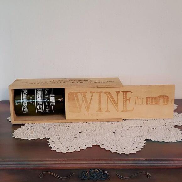"Life Doesn't Have to be Perfect to be Wonderful" Wine Bottle in Crate Decor - Picture 3 of 7